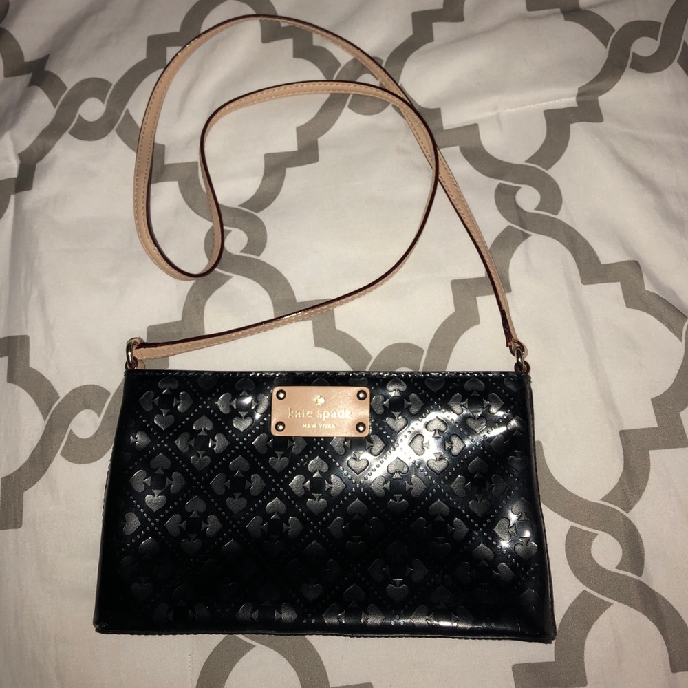 Kate Spade nude and black shiny crossbody